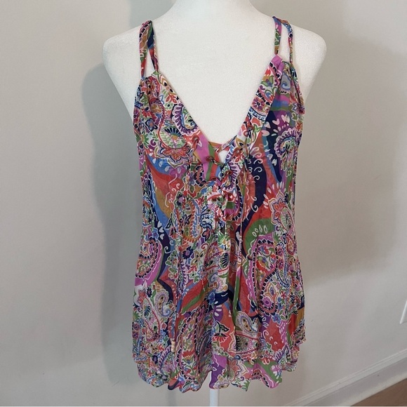 HALE BOB Colorful Paisley Print Spaghetti Strap Vivienne Boho Blouse |S| - Picture 3 of 10